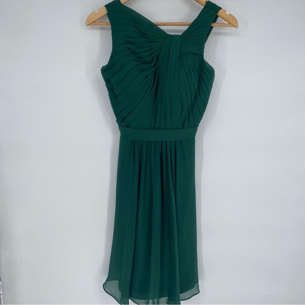 Azazie Dress Formal Green Ruched Top Bridesmaid Prom Crepe 0